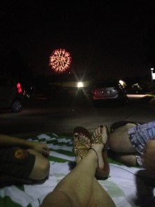 Fireworks from our view on the blanket. Edmond, OK has one of the best fireworks shows in the country. Gorgeous. 