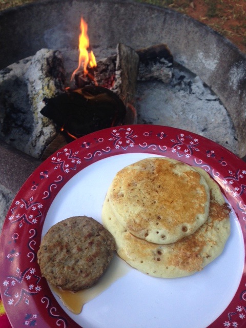 My girlfriends make a killer campfire breakfast. 